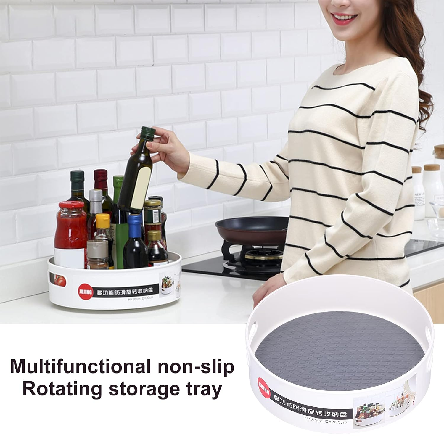 3-2 Home Rotating Storage Box with Open Handle Dining Table Fruit Organizer and Storage Rack (Large) - Image 4