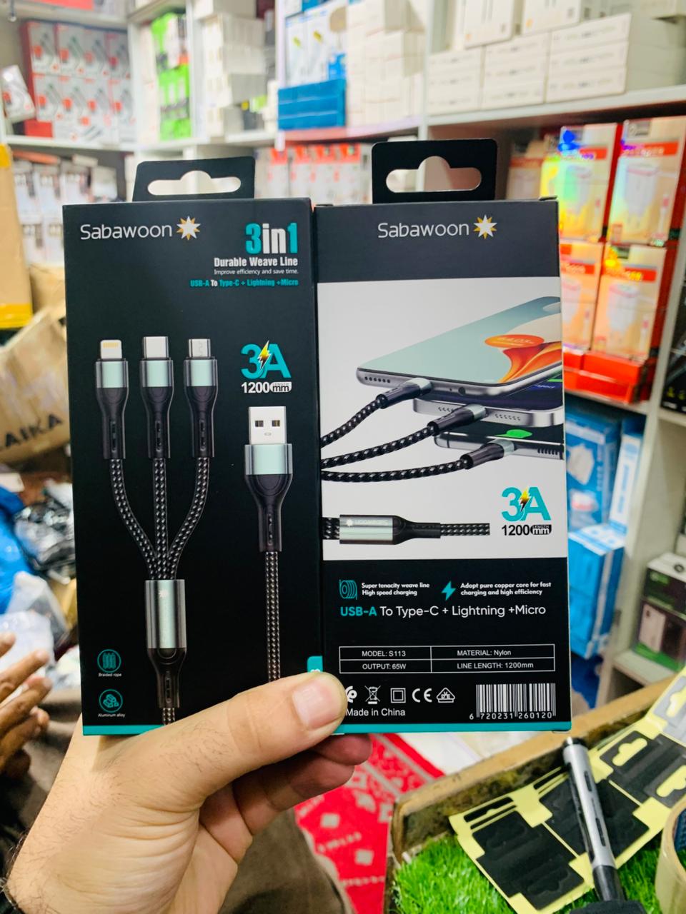 30fb3e4e2fc87495b02fbf96353945ee Sabawoon S113 3‑in‑1 Cable | 3A Fast Charging | Original Quality - Image 5