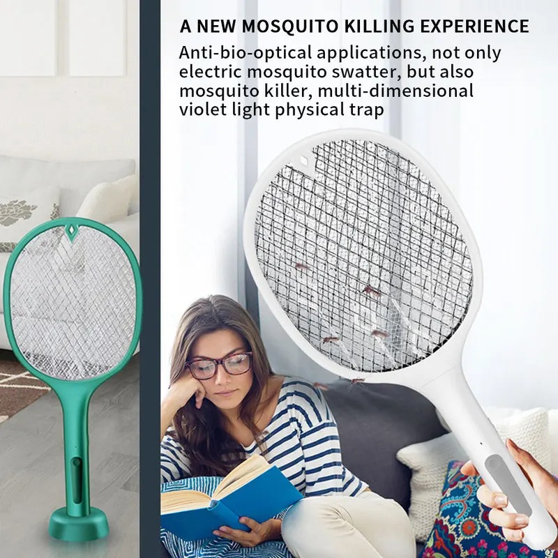 3691e42e3e4f123de5b0719dcdcc5b5d Rechargeable Mosquito Racket With Stand – Electric Insect Killer Bat For Indoor And Outdoor Use (Random Color) - Image 3
