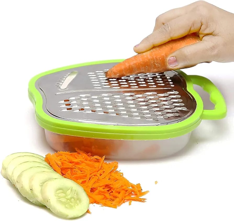 36ecba942ee98542ff6d8e74cb6f64e8 3-in-1 Cheese Grater with Storage Container, 3 Blades, Non-Stick Coating, Fruit & Vegetable Slicer Peeler-1Pc - Image 2