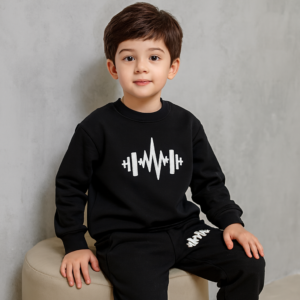 Black Cross Printed Fleece Winter Kids Tracksuit | Sweatshirt & Trousers Set for Boys & Girls โ Warm & Cozy Outfit FOR B