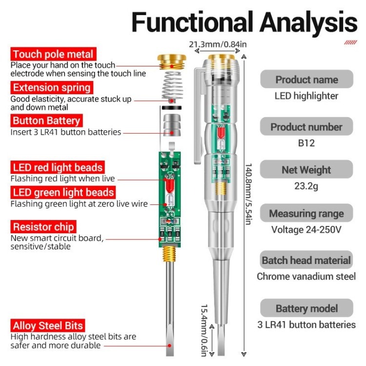 39e2e1600c553608bd76834821517f38 Intelligent LED Photometer Test Pen Voltage Detector Voltmeter 24-250V Electric Circuit Tester Screwdriver Indicator Too - Image 4