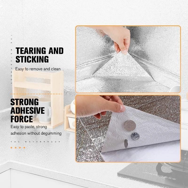 3afcac699bad0fb00e89ea2f9f055c01 Silver Foil Kitchen Waterproof & Oil Proof Sticker | Aluminum Foil Self-Adhesive Sheet for Stove, Cabinets & Walls – Hea - Image 4