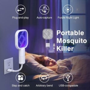 Mini USB Rechargeable Mosquito Racket With UV Light – Portable Electric Bug Zapper & Fly Swatter For Indoor/Outdoor Use,