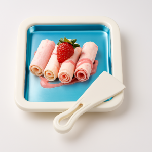 Rolled Ice Cream Maker Pan – DIY Frozen Yogurt & Dessert Plate with Scraper | 9.5 x 7.5 Inch Non-Stick Cooling Plate for