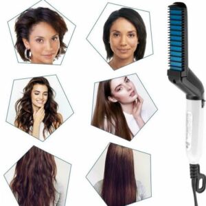 Professional Men’s Electric Hair Straightener Comb – 2-in-1 Quick Beard Stylist & Hair Volumizer, Anti-Scald Ceramic Hea