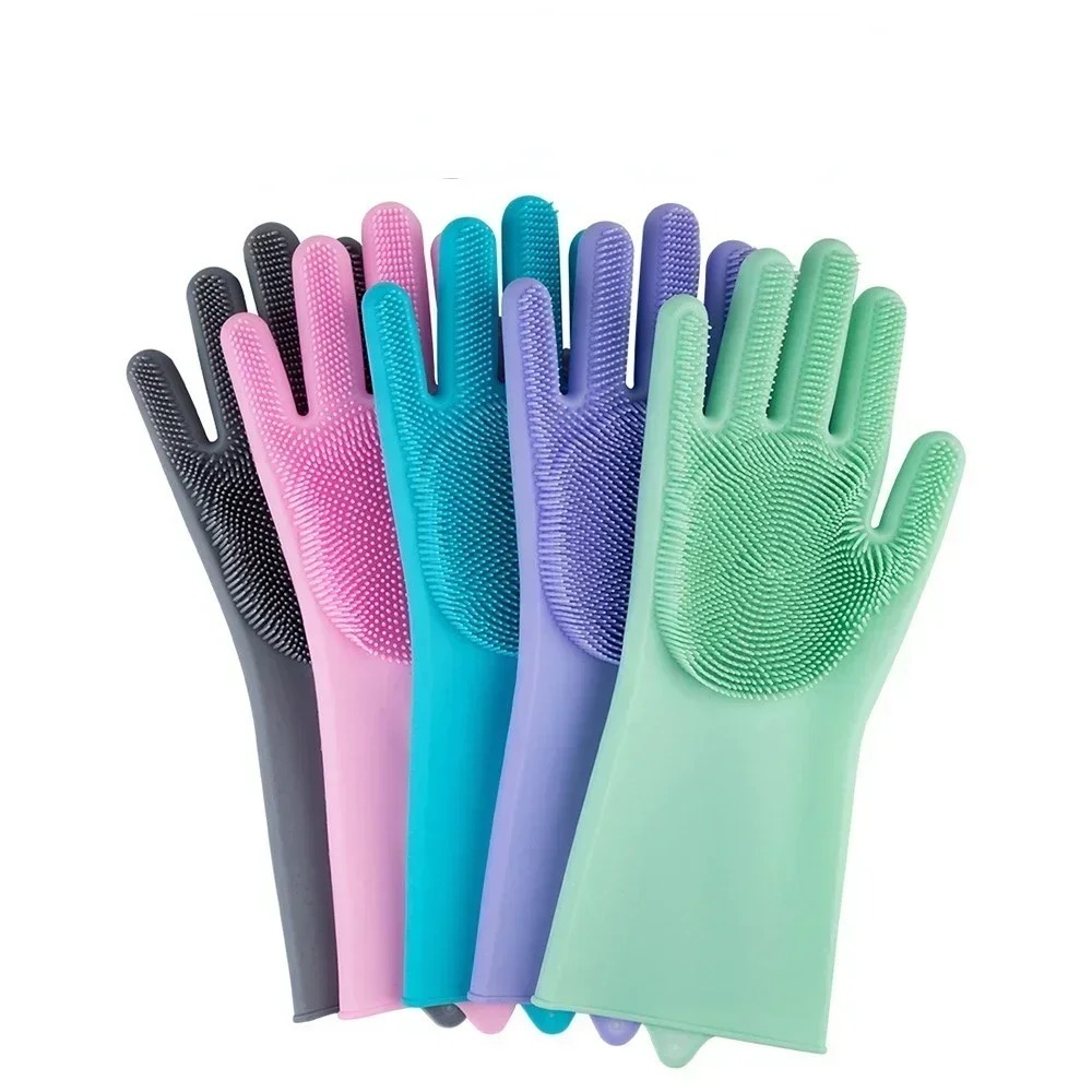 44122d1833d477637028d5c5bc6fe5e2 Magic Silicone Dish Washing Gloves | Reusable Heat-Resistant Rubber Cleaning Gloves with Built-In Scrubber for Kitchen, - Image 2