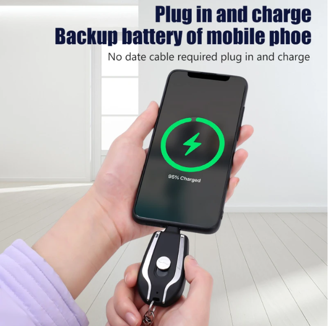 456235d7a14e7534fcb0046d8b1abd81 Portable Keychain Power Bank With Telescopic Plug Design And One Button Shrink Feature For iPhone - Without Cable | (Ran