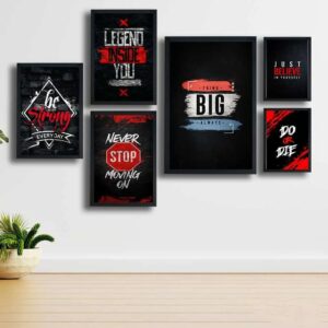 Motivational Wooden Wall Art Frame Set – 6 Pcs Inspirational Quotes | Be Strong, Think Big, Never Stop, Do or Die | Prem