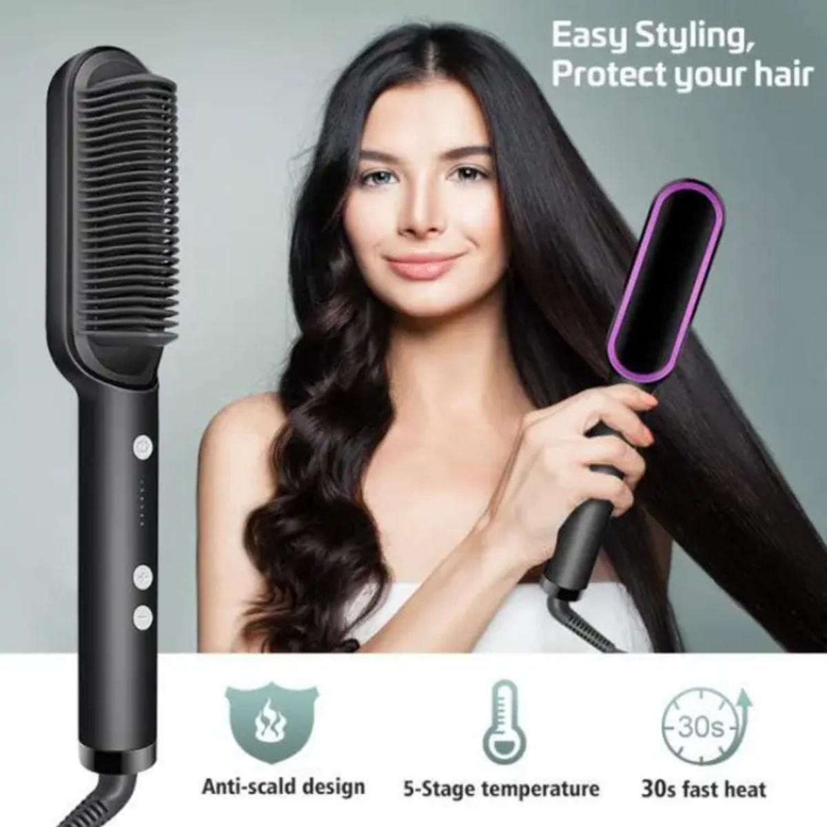 475b61f469e2cc449b4aeb1774fe301e 909 Hair Straightener Brush | 6 Heating Modes Electric Hair Straightener Comb (Random Color) - Image 2