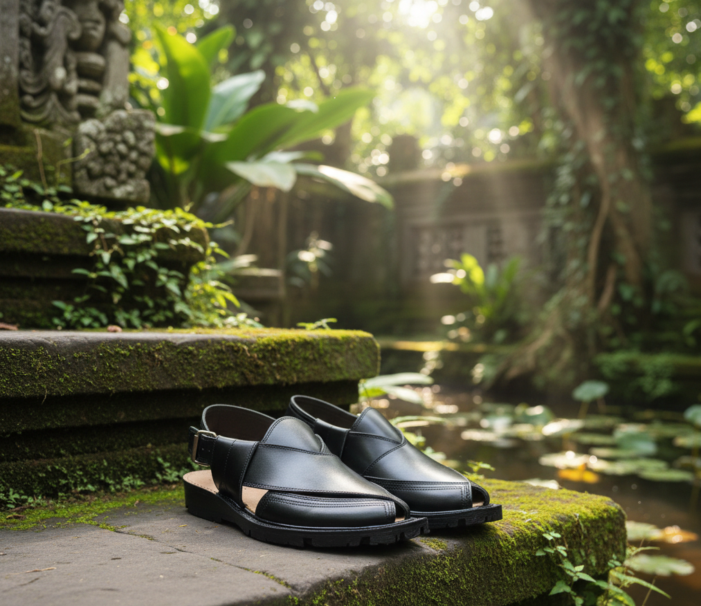 48870fe3e887674f041d45c59929d8eb Premium Handcrafted Black Leather Peshawari Chappal - Traditional Kaptaan Design with Durable Tyre Sole and Adjustable B - Image 2