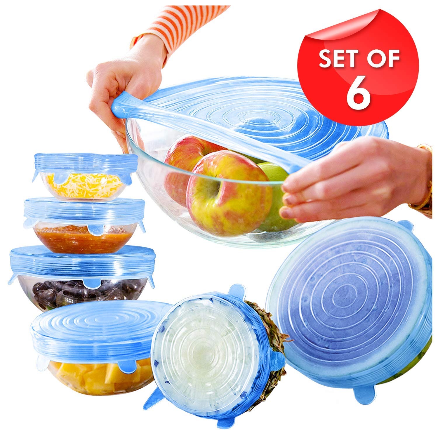 499fd7f0105e111c6d83a4ce84d5fcf5 Silicone Stretch Lids | Pack of 6 | Reusable Bowl Covers | Multi‑Size Food Savers | Random Colour - Image 3