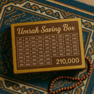 Wooden Umrah Saving Box – Premium 210,000 Goal Money Box For Umrah Fund, Elegant Islamic Design Charity And Donation Sto