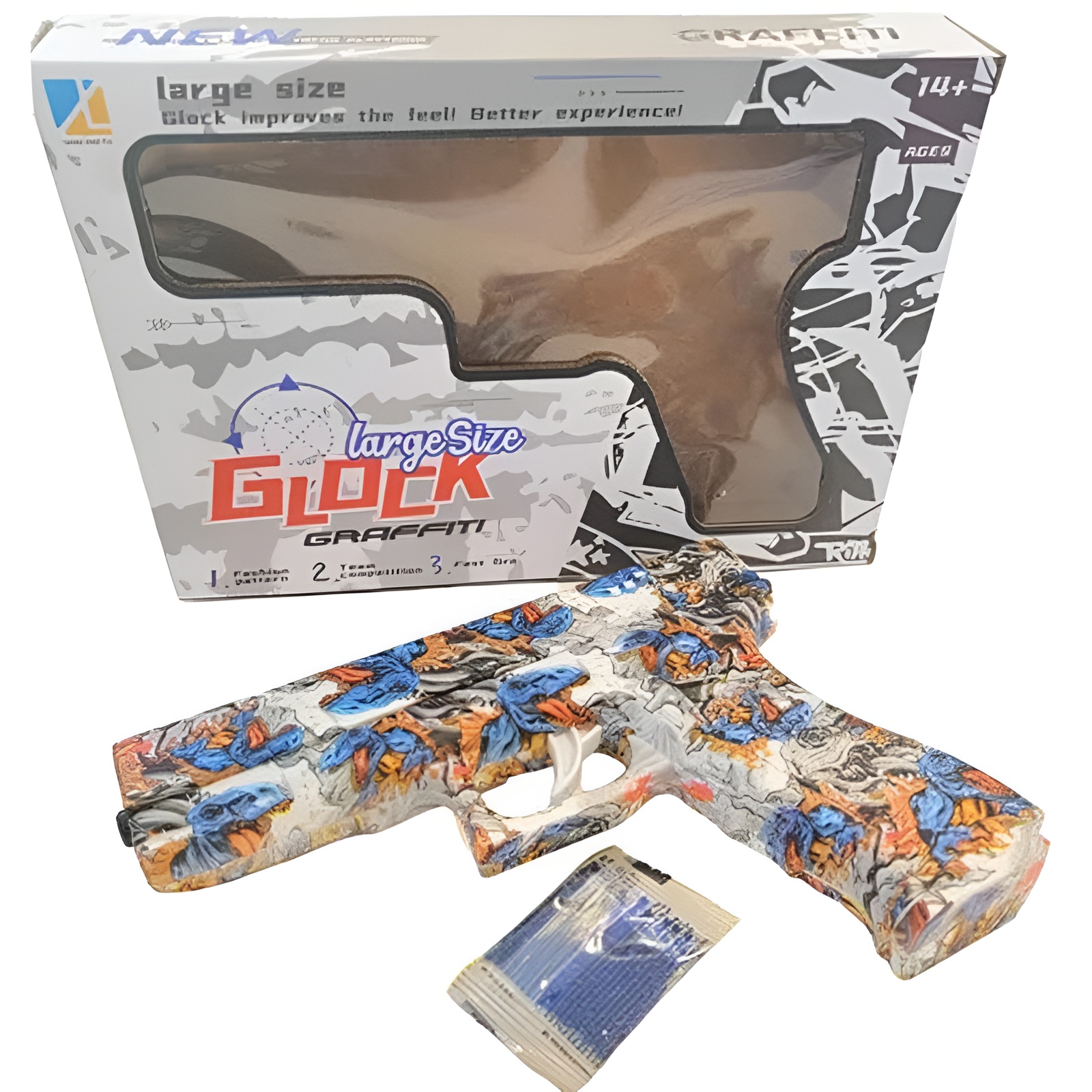 4e68e7fc71d04c5c58cf1dbef0579919 Gel Blaster High Speed Manual Gun Orange – Large Size Graffiti Glock Soft Bullet Gun Toy With Safe Foam Bullets, Realist - Image 2