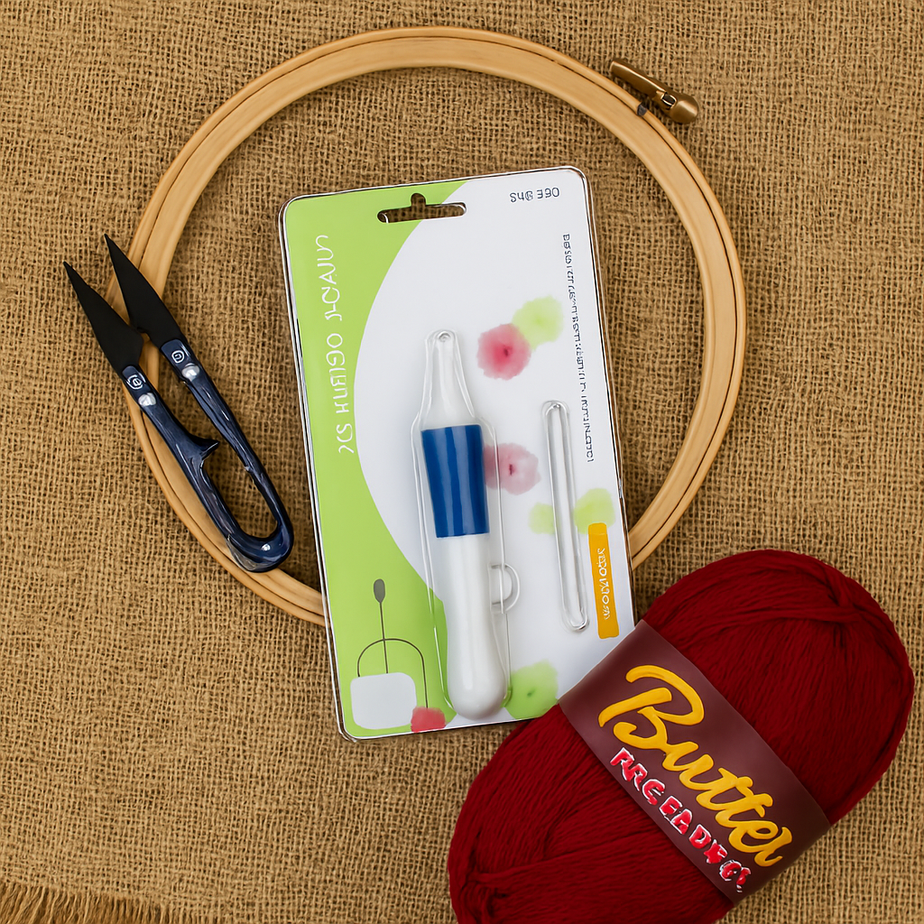 50b8d272d0f25cd1ba721cafa9210c83 3D Embroidery Punch Needle Kit with 10 Inch Wooden Hoop, Jute Cloth (20x36 inch), Thread, Scissors & Tools – Complete Ha