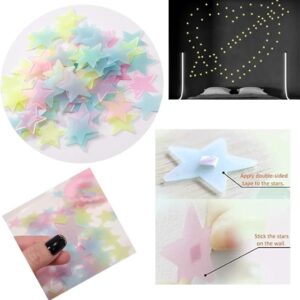 Pack of 100 – 3D Glowing Stars for Ceiling and Wall Decoration – Luminous Night Sky Stickers for Kids’ Rooms, Bedrooms,