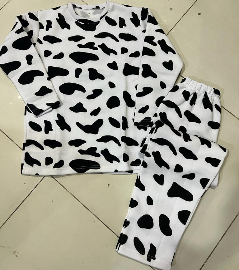 51c46a8bd4408f7c9997c69d510d5133 White Cow Printed Tracksuit Stylish Design Smooth Comfort Easy Wear Durable Stitching - Image 3