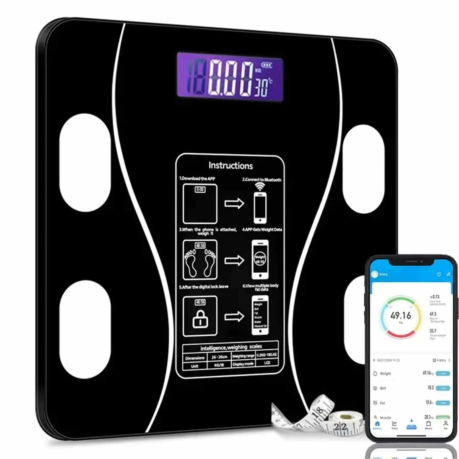 5217cff21d3c075e819c23e626c90392 Smart Wireless Bluetooth Digital Weight Scale – Max 180kg, Precision D=50g, Body Weight Monitoring