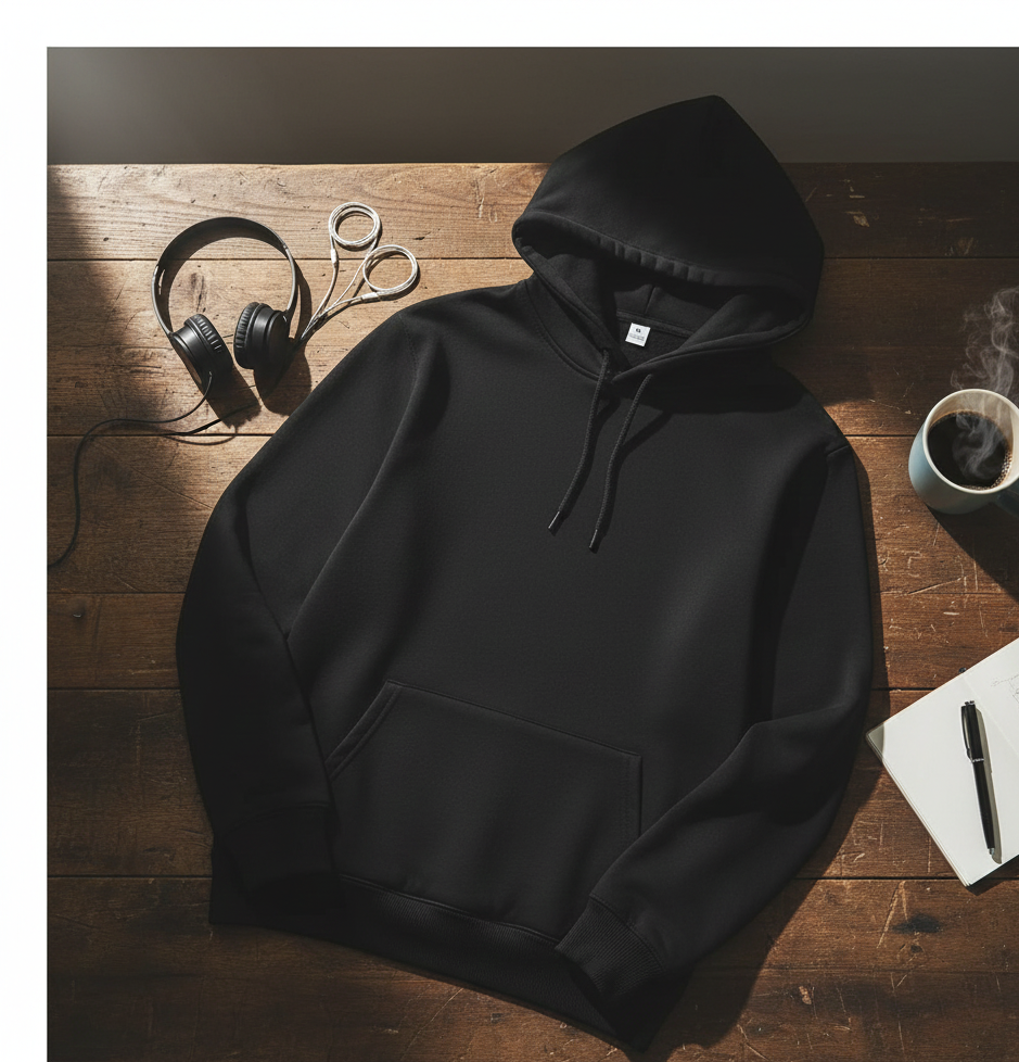 528e40e60b65a40bc403f4b90c8cd20d Black Polyester Hoodie – Warm, Soft & Stylish | Unisex Casual Wear for Winter & Everyday Comfort - Image 2