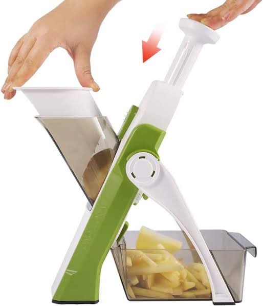 52d4ad8825d74ab937b7ce462fbd9615 Mandoline Slicer | Safe Adjustable Vegetable Cutter | Multi‑Purpose Kitchen Chopper & Manual Grater ( Random Colour ) - Image 4