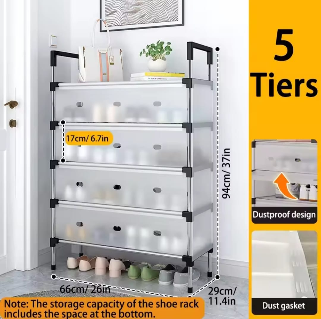 53bf840b263a2675abf594553e50221b Multi Layer Dustproof Shoe Rack Organizer With Cover Foldable Plastic Shoe Storage Cabinet Durable Quality - Image 2