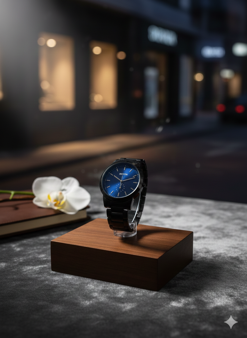 541e07f29db0030eba5de5dcb8323e0f BESTWIN Minimalist Matte Black Link Bracelet Watch - Premium Sunray Blue & Cream Dials - Precision Quartz Movement for M - Image 4