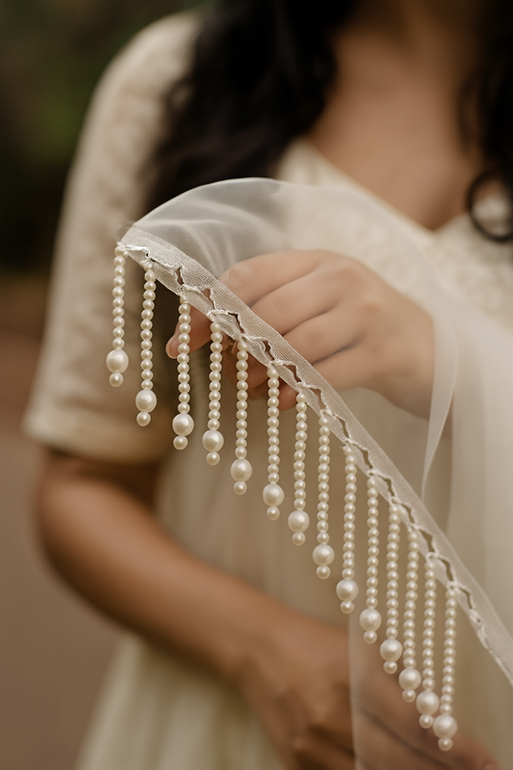 546b4dff025ec340d965d4f9d03a9bd8 Pearl Latkan Hanging Lace Border for Dupatta & Dress Decoration – 1 Gaz (Approx. 1 Yard) - Image 3