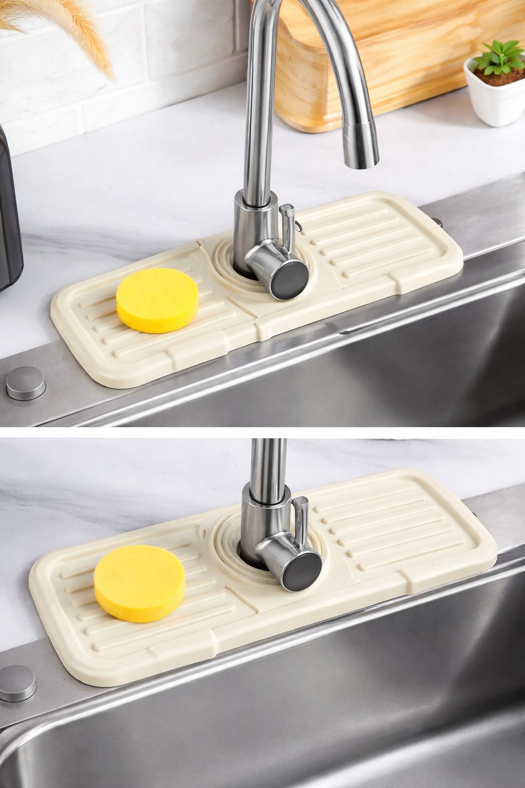 547d5c515e422f7b50486b4ba4c900fc Sink Faucet Mat | Faucet Absorbent Mat Silicon Kitchen Sink Splash Guard Drain Pad | Soap Holder (Random Color) - Image 3