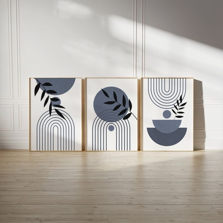 56f9da281b3f9d4d513e9c97aec6b8ca Set of 3 Abstract Botanical Wall Art Frames – 8x11" MDF Wood with Adhesive Backing
