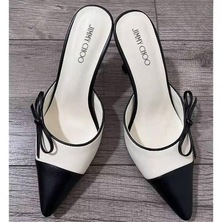 58230bb42c6c071da7579417ba221a68 Jimmy Choo Pointed-Toe Leather Mules with Bow Detail