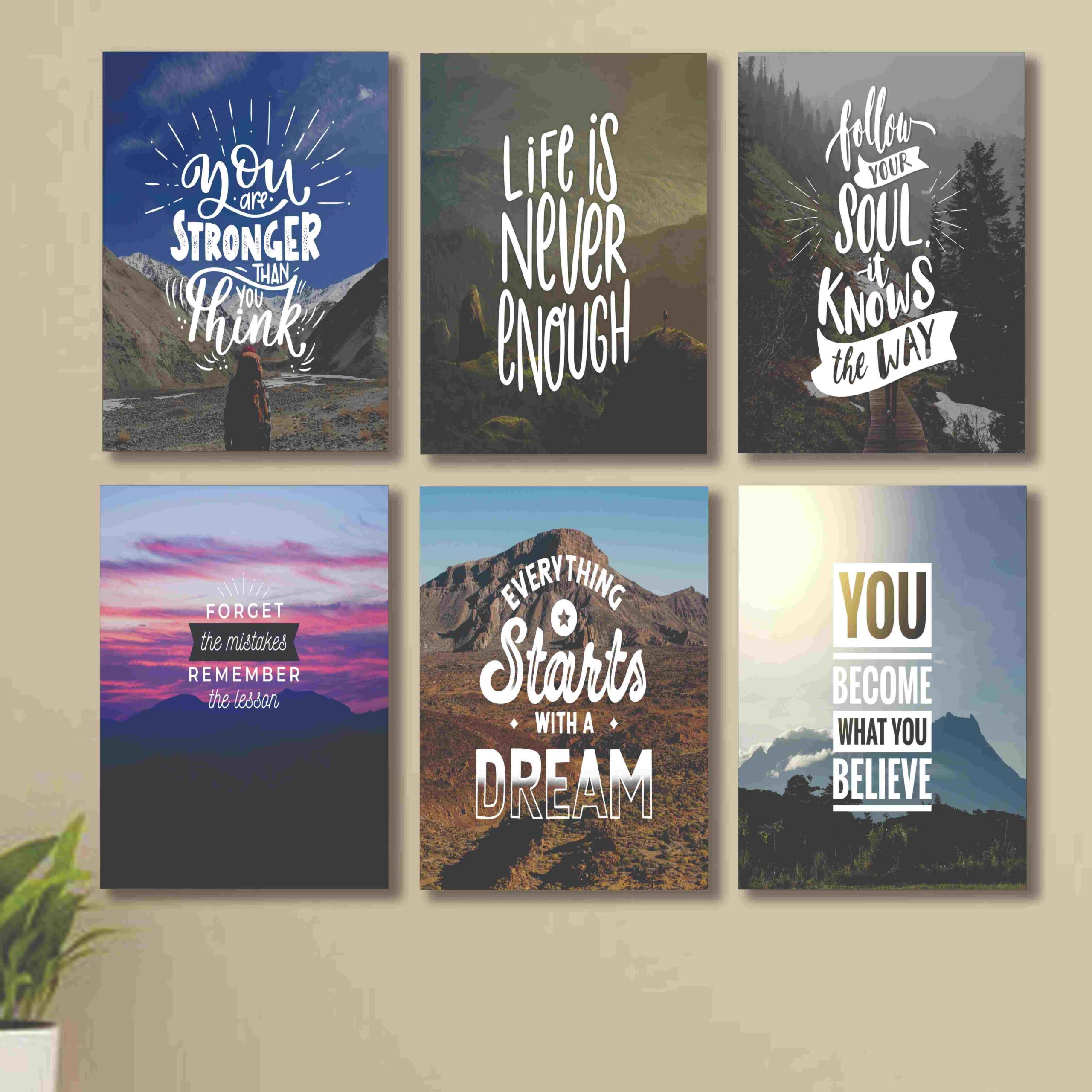 5859ebb8d79b25609a6e0343bf92722b set of 6 Motivational sticky canvas frames for wall decore / sticky phototiles