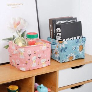 Foldable Desktop Storage Basket | Waterproof Cotton Linen Organizer | Mini Square with Handles (Random Colour And Design