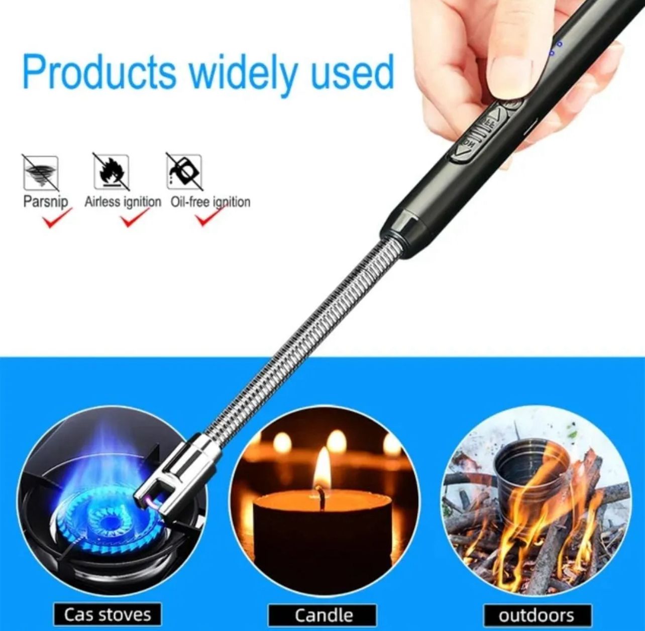 59633edf1d9bc907001693ab78aa7f81 360° Outdoor Kitchen Lighter | USB Rechargeable Electronic Arc Lighter With Flexible Neck, Safety Lock (Random Color)