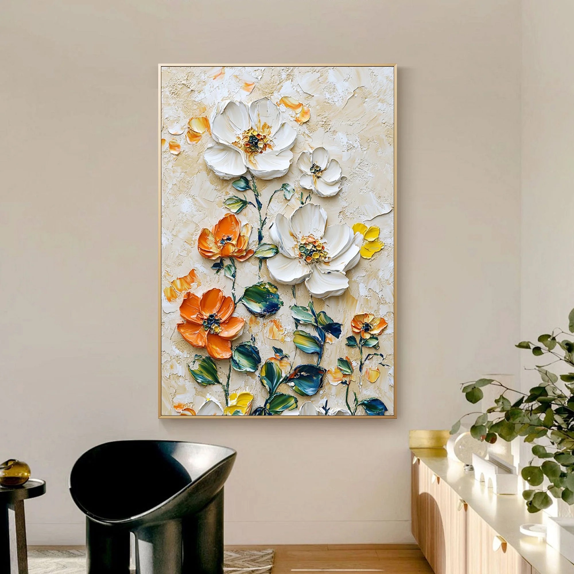 5afd232f44c8a5a554c873f43ab0ab36 Vertical Floral Canvas Painting – Wild Garden Wall Art for Home & Office Décor - Image 2