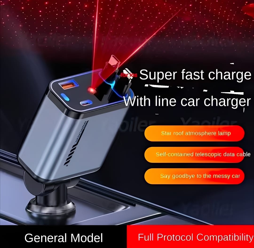 5b7b1d9880de1fccd22fc66196a85998 C6 4 In 1 Multi Functional Car Charger Fast Charging With Star Light Providing Durable Quality - 20 Watt - Image 3