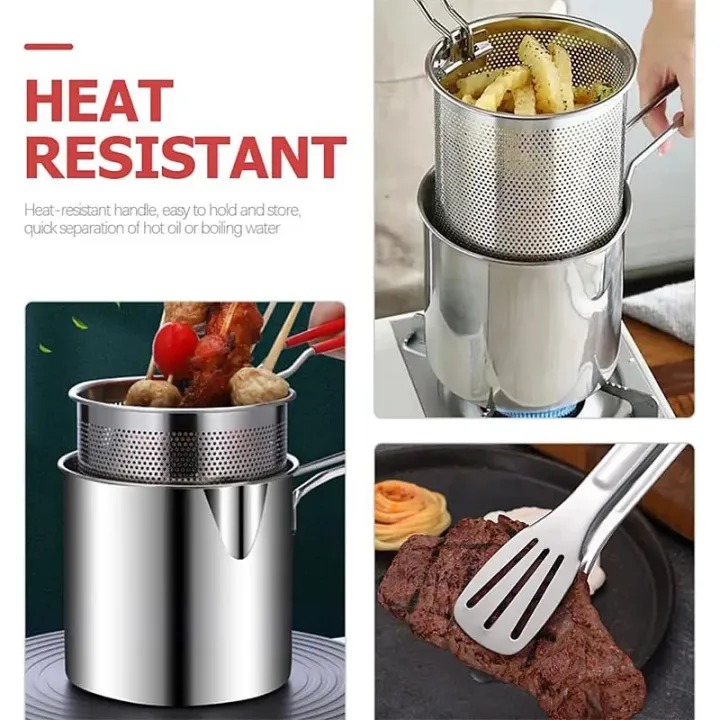 Stainless Steel Deep Fryer Frying Pot With Strainer 12ML Capacity | Basket Deep Fryer Pot for Baking Frying Boiling Home