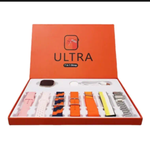 Ultra Smart Watch Bundle with 7-in-1 Interchangeable Straps, Fitness Tracker, Bluetooth Call, Heart Rate Monitor, & Wire