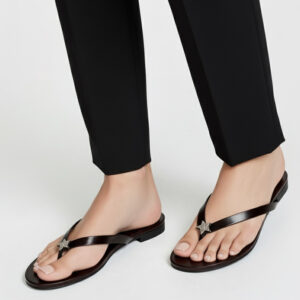 Elegant Black Color Women’s Slippers, Stylish And Comfortable Flat Sandals With Star Design For Casual Wear, Beach, And