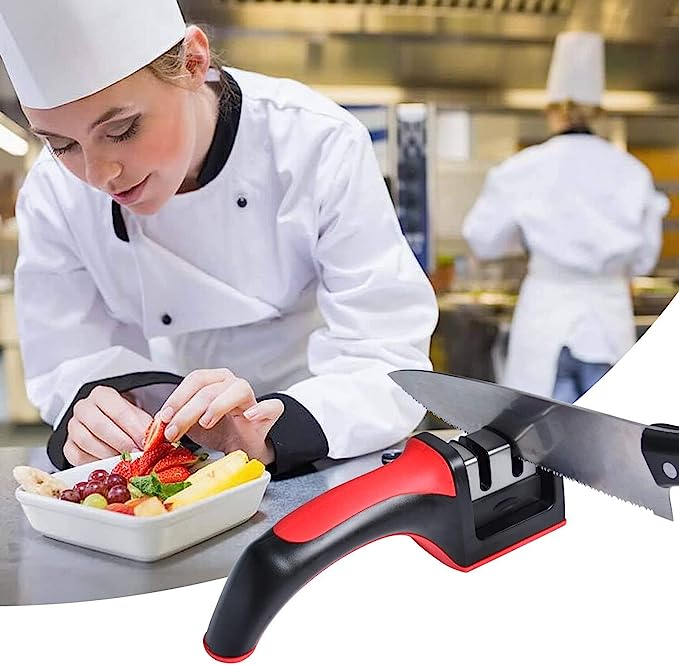 61Bb0BtY5SL._AC_SX679_ 3-in-1 Knife Sharpener With Fruit And Meat Knife Peeler.3-Stage Diamond Coated Knife Sharpener,Kitchen Helper Three-piec - Image 2