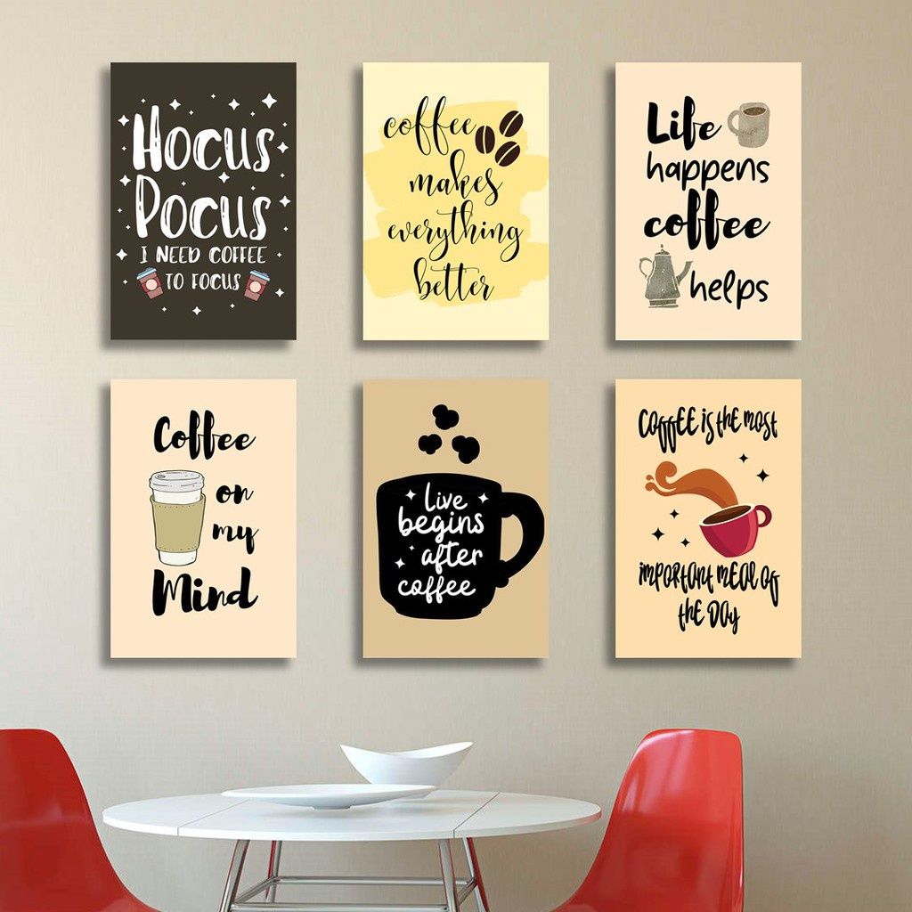 63529f33be6a0063ab0425cad6707b4b 6pcs Quotes For Coffee Lovers Stickytiles Frames Providing Creative Design Motivational Look - Size: 8*11