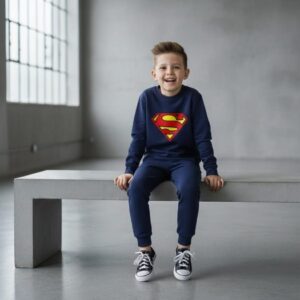 Superman Printed Sweatshirt & Pajama Trouser Tracksuit for Kids | Winter Warm Fleece Clothing Set Outfit for Boys & Girl