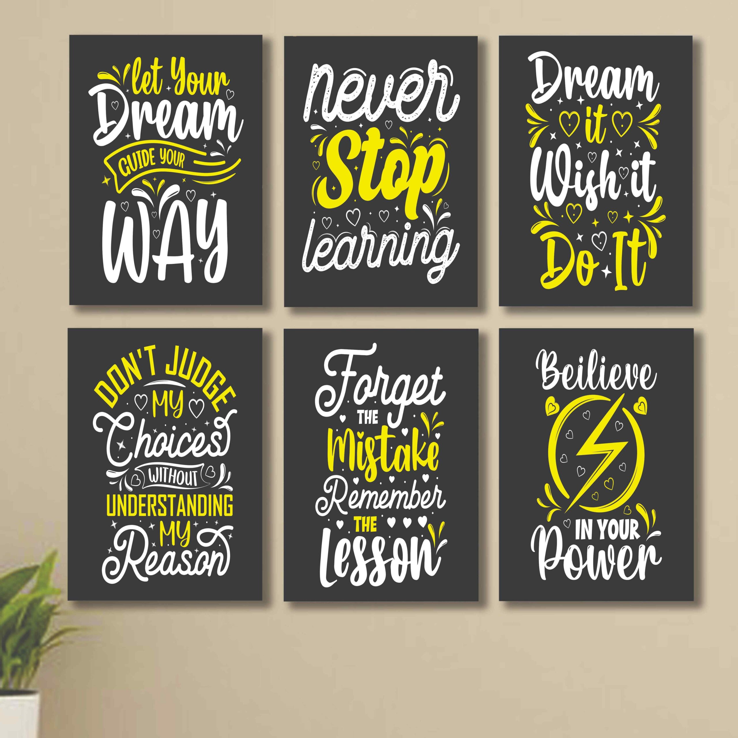 64484b34f966dd16f8b202d85153db58 set of 6 Motivational sticky canvas frames for wall decore / sticky phototiles