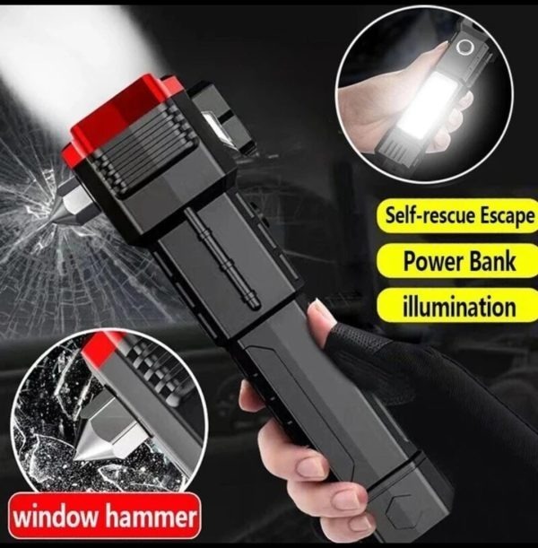6449f04ea08d46450dced692ec233669 High Power LED Torch Light Rechargeable Flashlight – Multi Functional Emergency Tool With Power Bank, Window Hammer, And