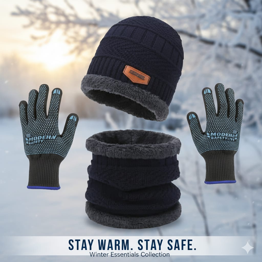 65e4d5df6d1cf129bcbc5a5cb2465ab1 Premium Knitted Beanie Cap, Neck Gaiter And Touchscreen Gloves Combo Pack | Complete Winter Essentials For Cold Weather
