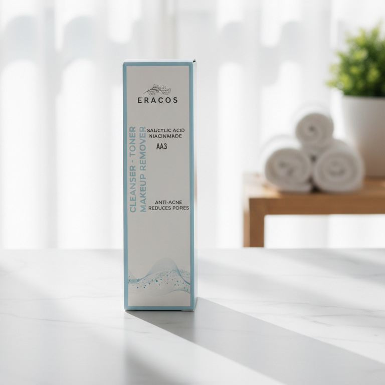 663f63b8ed9d44b626b567eb59fe06f7 Eracos AA3 Cleanser Toner Makeup Remover Gentle Formula Clears Impurities Removes Makeup Refreshes Skin Provides Smooth