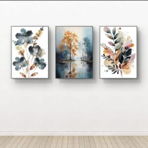 Nature-Inspired Wall Art Set – 3 Wooden Frames (8x11”) with Botanical & Landscape Designs | Easy Wall Mounting with Doub