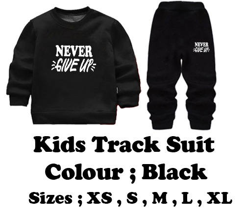 671577a8665fa1374efda391eb2d02f0 Kids “Never Give Up” Printed Black & Black Tracksuit Set | Winter Fleece Sweatshirt & Trouser Outfit for Boys & Girls – - Image 4