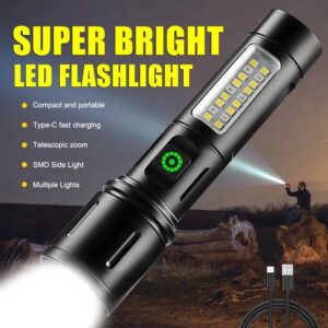 X-Balong BL-603-TG Rechargeable LED Flashlight Powerful Portable Aluminum Alloy Zoom Torch With Long Battery Life And Br