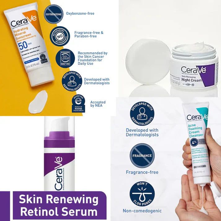 68ff3b377f639d9037ecb3837482ffc3 CeraVe Complete Skincare Combo Kit – Sunscreen SPF 50, Acne Cleanser, Retinol Serum & Night Cream - Image 5
