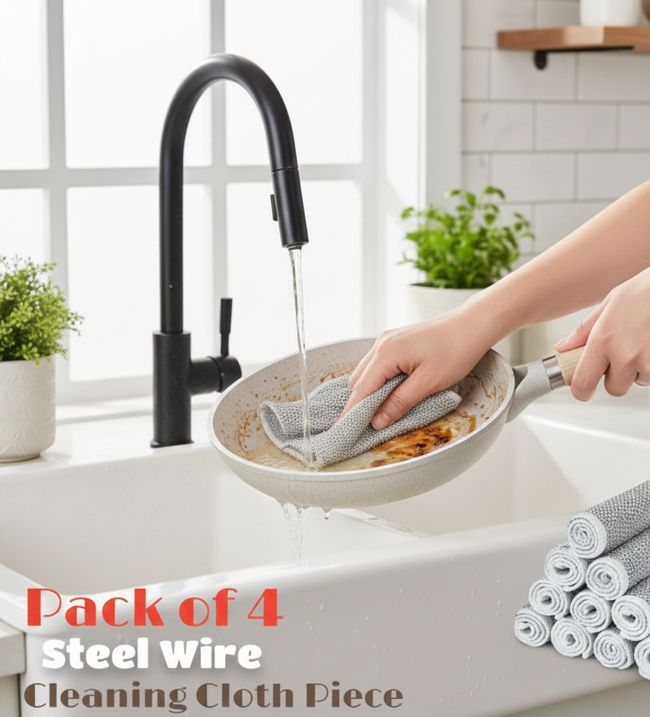 695ccd099060efcdc5d12802d21cff2a Pack of 4 Kitchen Steel Mesh Wire DishWasher Cleaning Cloth – Durable Dishwashing Scrubber Pads for Utensils, Pots, Pans - Image 3